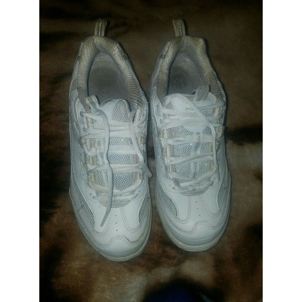 Skechers Womens 12307 Shape Ups Shoes White Leather Sparkle Sz 9